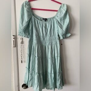 Trixxi Mint Green Puff Sleeve Tiered Mini Dress